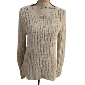 Michael Kors Wheat Beige Open Weave Boho‎ Cozy Pop Over Sweater Size Large